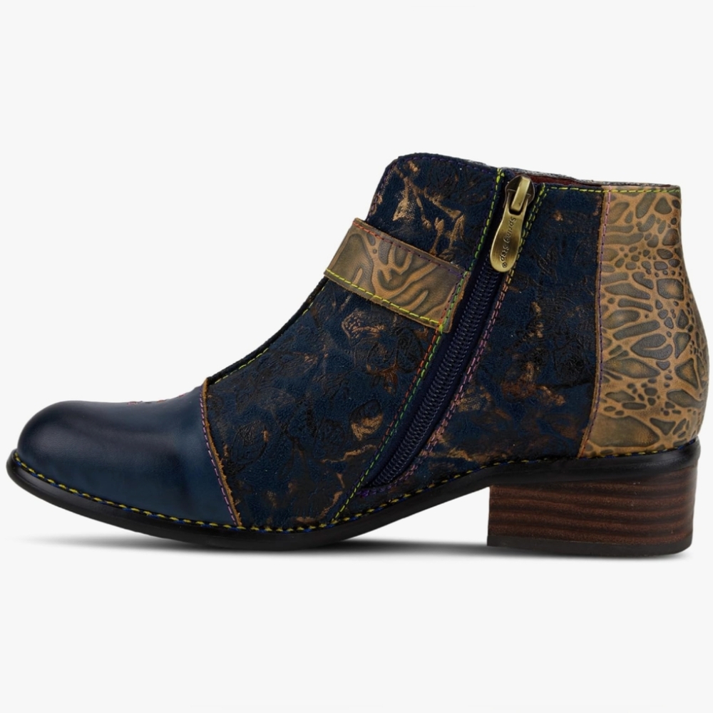 Elegant Women's Ankle Boots in Blue and Brown